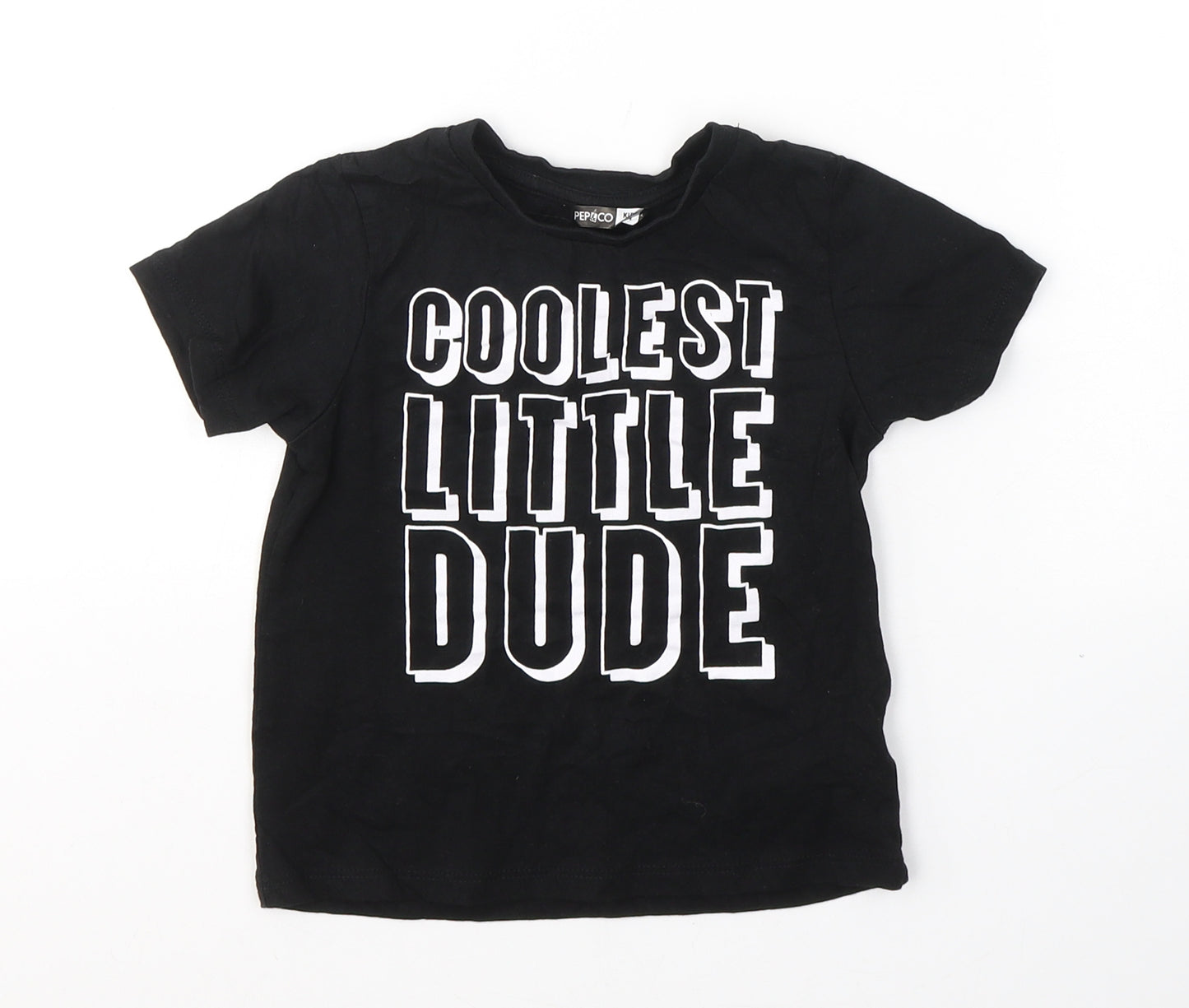 Pep&Co Boys Black  Cotton Basic T-Shirt Size 3-4 Years Round Neck Pullover - Cool dude