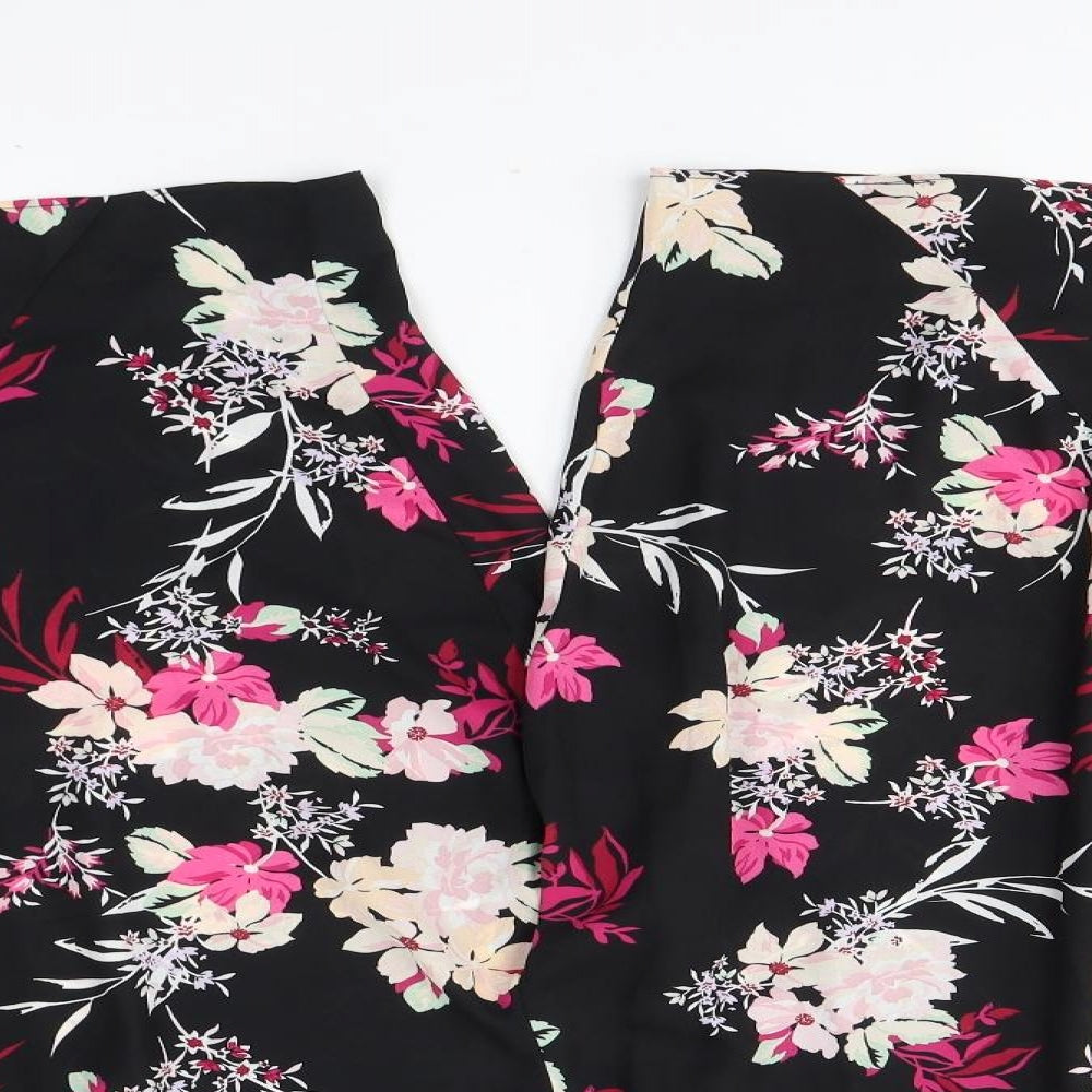 Simply Be Womens Black Floral Polyester Capri Trousers Size 26  Regular