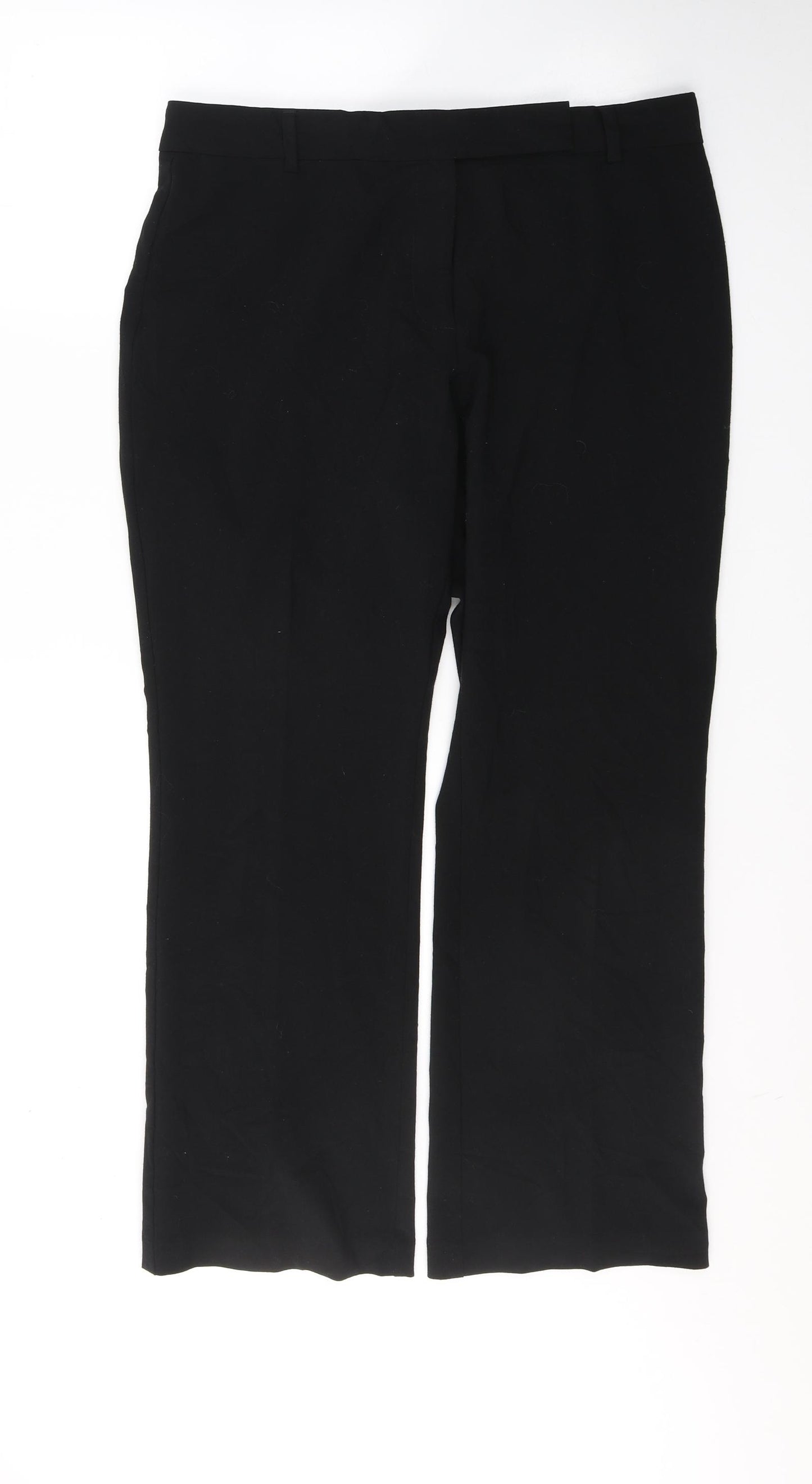 Marks and Spencer Womens Black  Polyester Trousers  Size 14 L28 in Regular Button