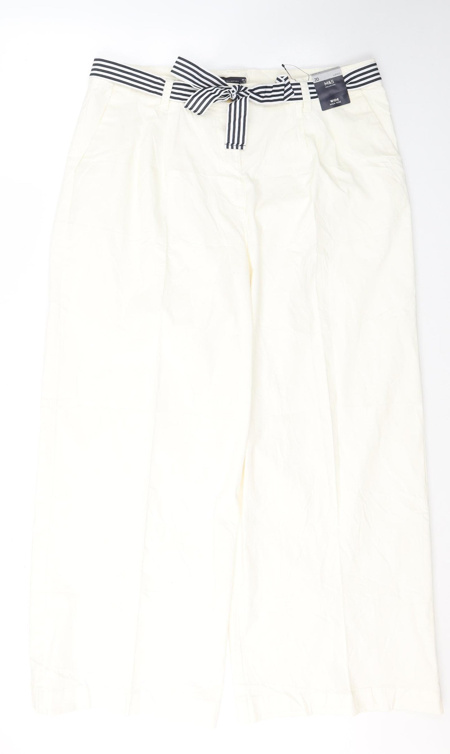 Marks and Spencer Womens White  Cotton Trousers  Size 20 L30 in Regular Button