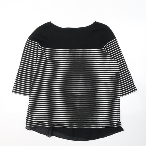 Debenhams Womens Black Striped Cotton Jersey T-Shirt Size 2 Round Neck