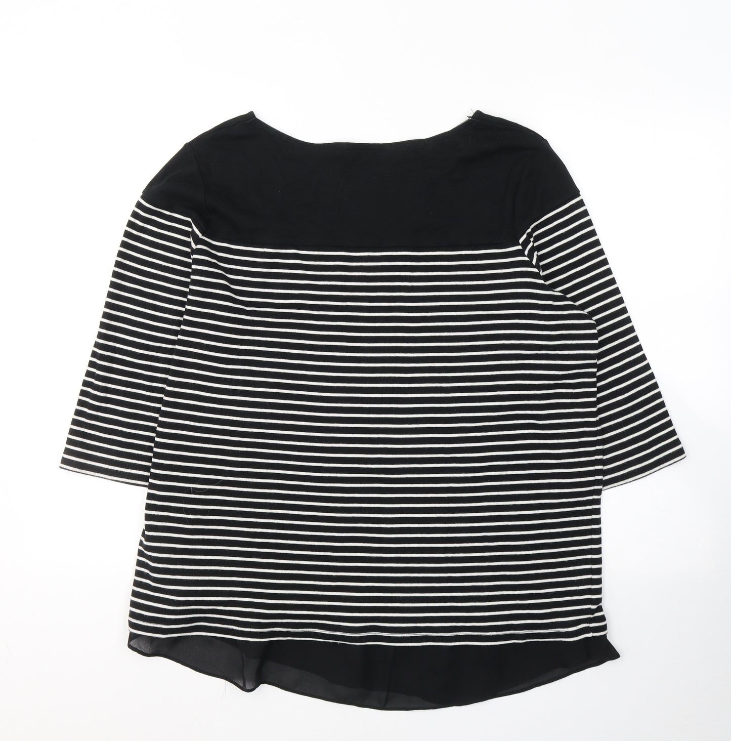 Debenhams Womens Black Striped Cotton Jersey T-Shirt Size 2 Round Neck