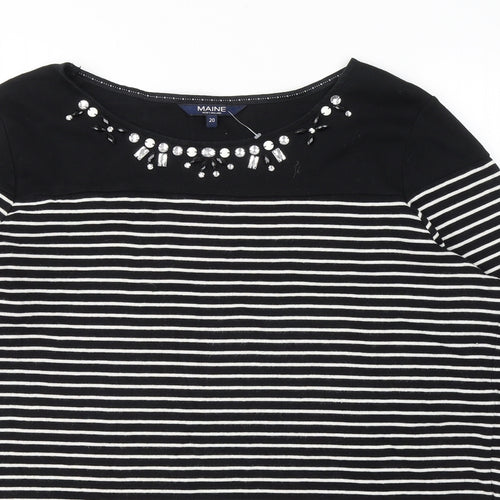 Debenhams Womens Black Striped Cotton Jersey T-Shirt Size 2 Round Neck
