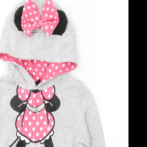 Disney Girls Grey  Cotton Pullover Hoodie Size 6-7 Years  Pullover - Minnie Mouse