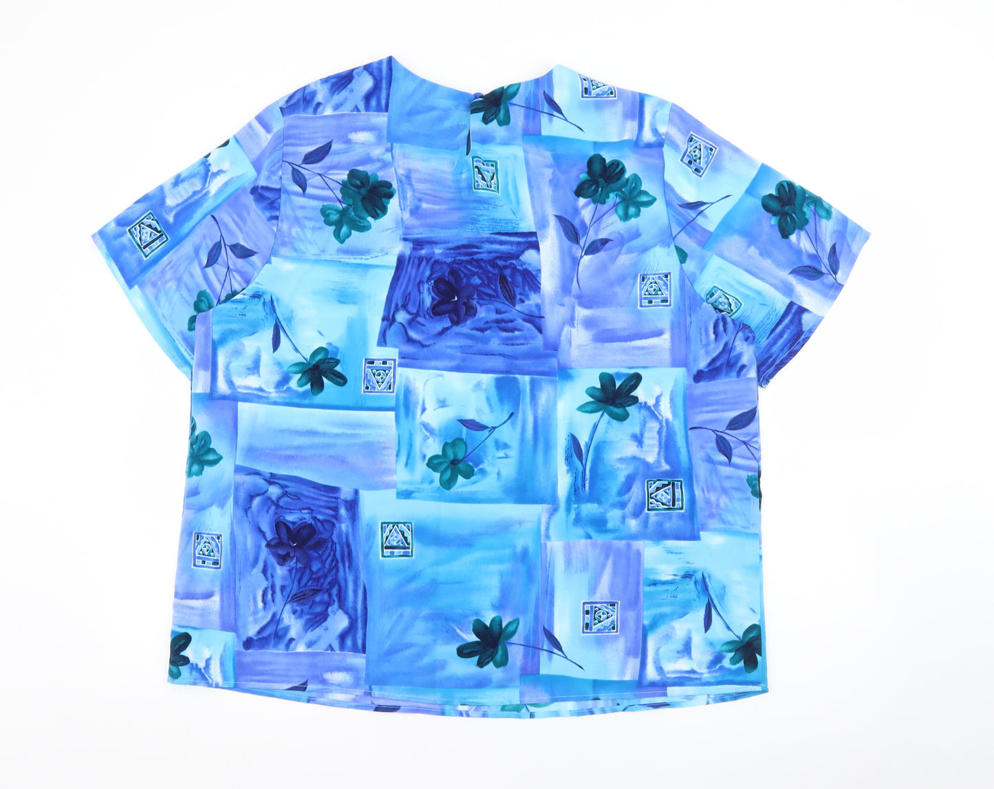 Maggie Sweet Womens Blue Geometric Polyester Basic T-Shirt Size XL Round Neck