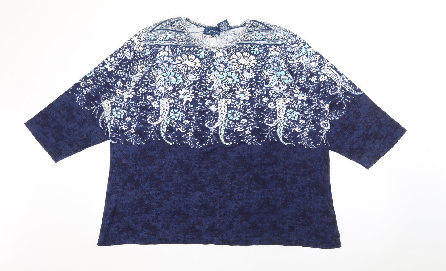 Artacapea Womens Blue Crew Neck Geometric Cotton Pullover Jumper Size 2XL