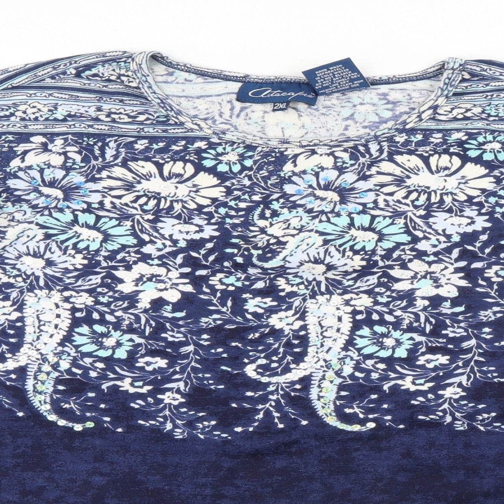 Artacapea Womens Blue Crew Neck Geometric Cotton Pullover Jumper Size 2XL