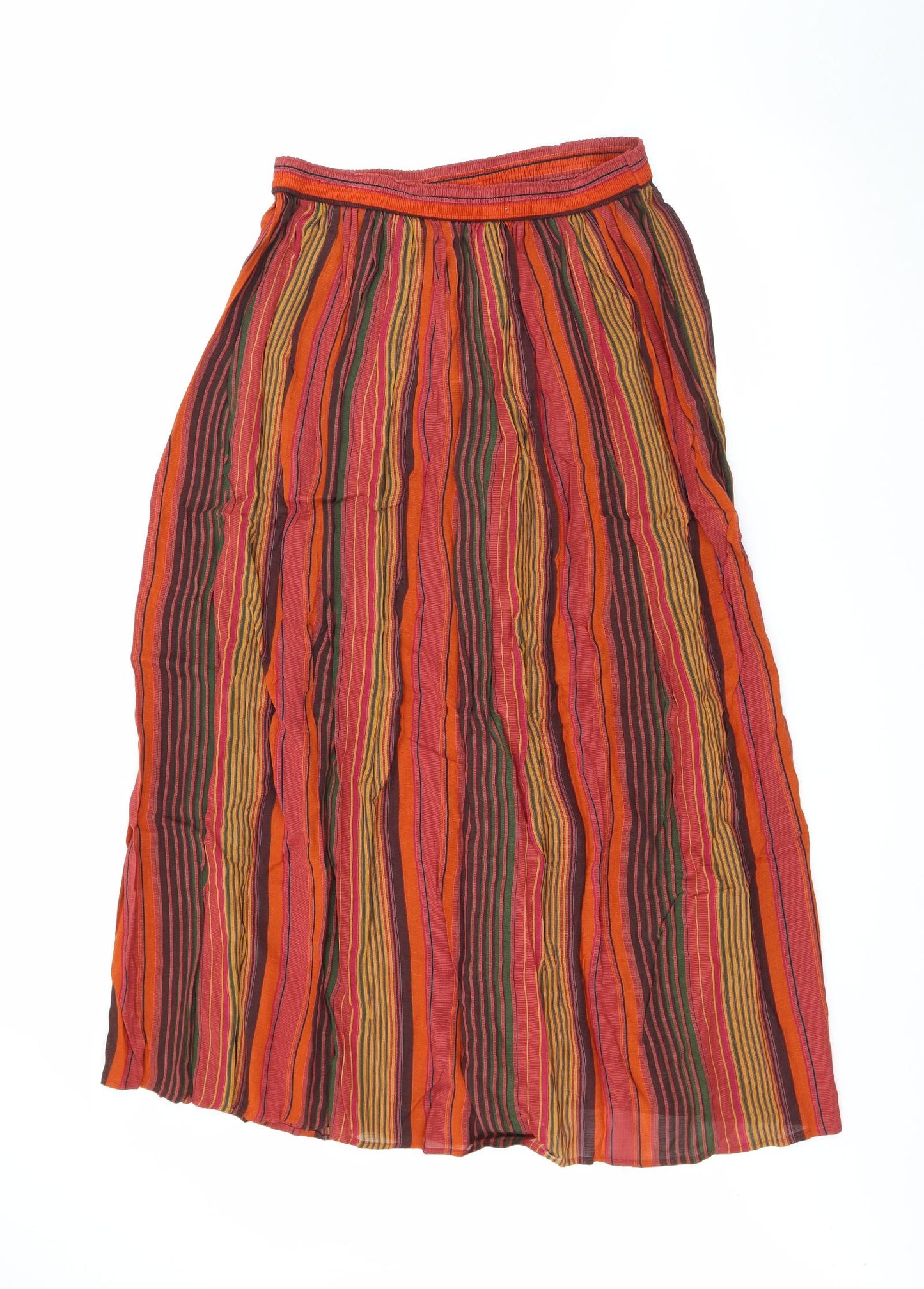 Preworn Womens Orange Striped Viscose A-Line Skirt Size 18