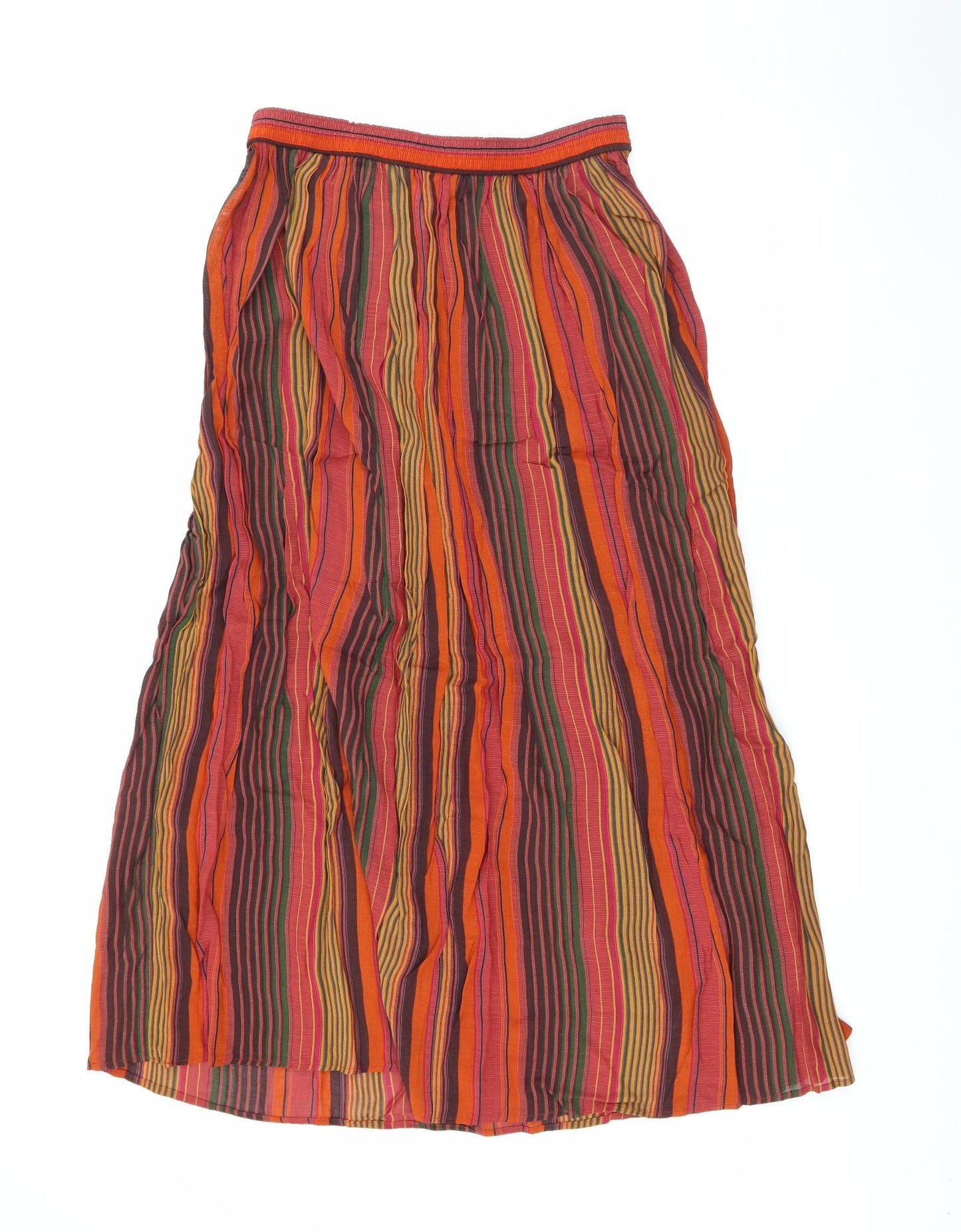 Preworn Womens Orange Striped Viscose A-Line Skirt Size 18