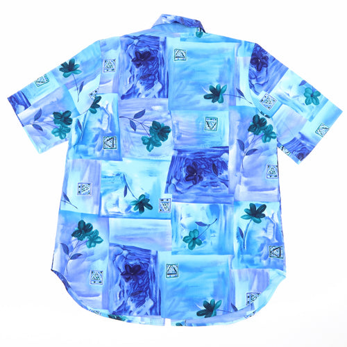 Maggie Sweet Womens Blue Geometric Polyester Basic Button-Up Size S Collared
