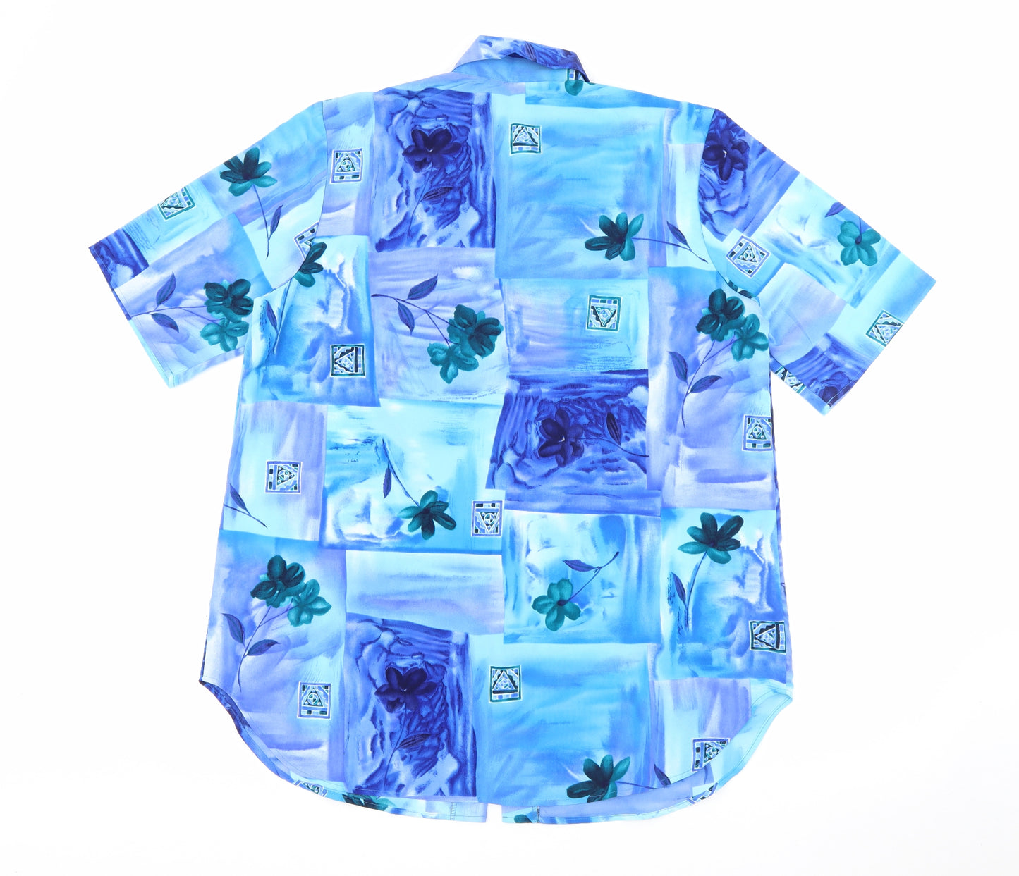Maggie Sweet Womens Blue Geometric Polyester Basic Button-Up Size S Collared