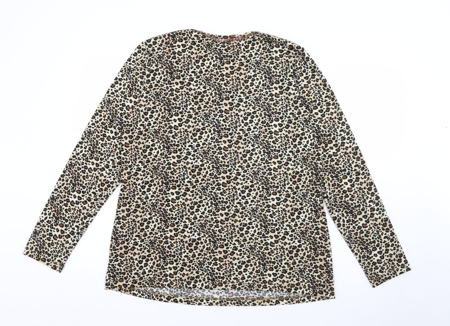 Kim & Co Womens Brown Scoop Neck Animal Print Polyester Pullover Jumper Size 2XL