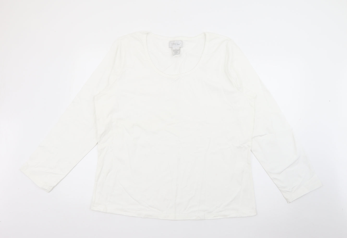 Stle Inc Womens White Scoop Neck  Cotton Pullover Jumper Size L