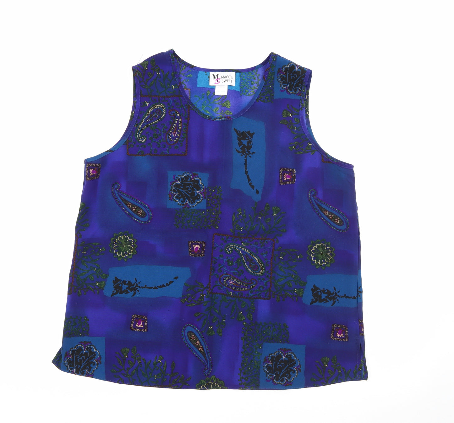 Maggie Sweet Womens Blue Geometric Polyester Basic Tank Size XL Scoop Neck