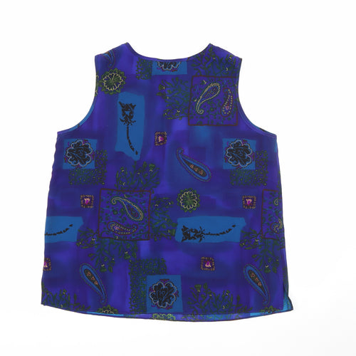 Maggie Sweet Womens Blue Geometric Polyester Basic Tank Size XL Scoop Neck