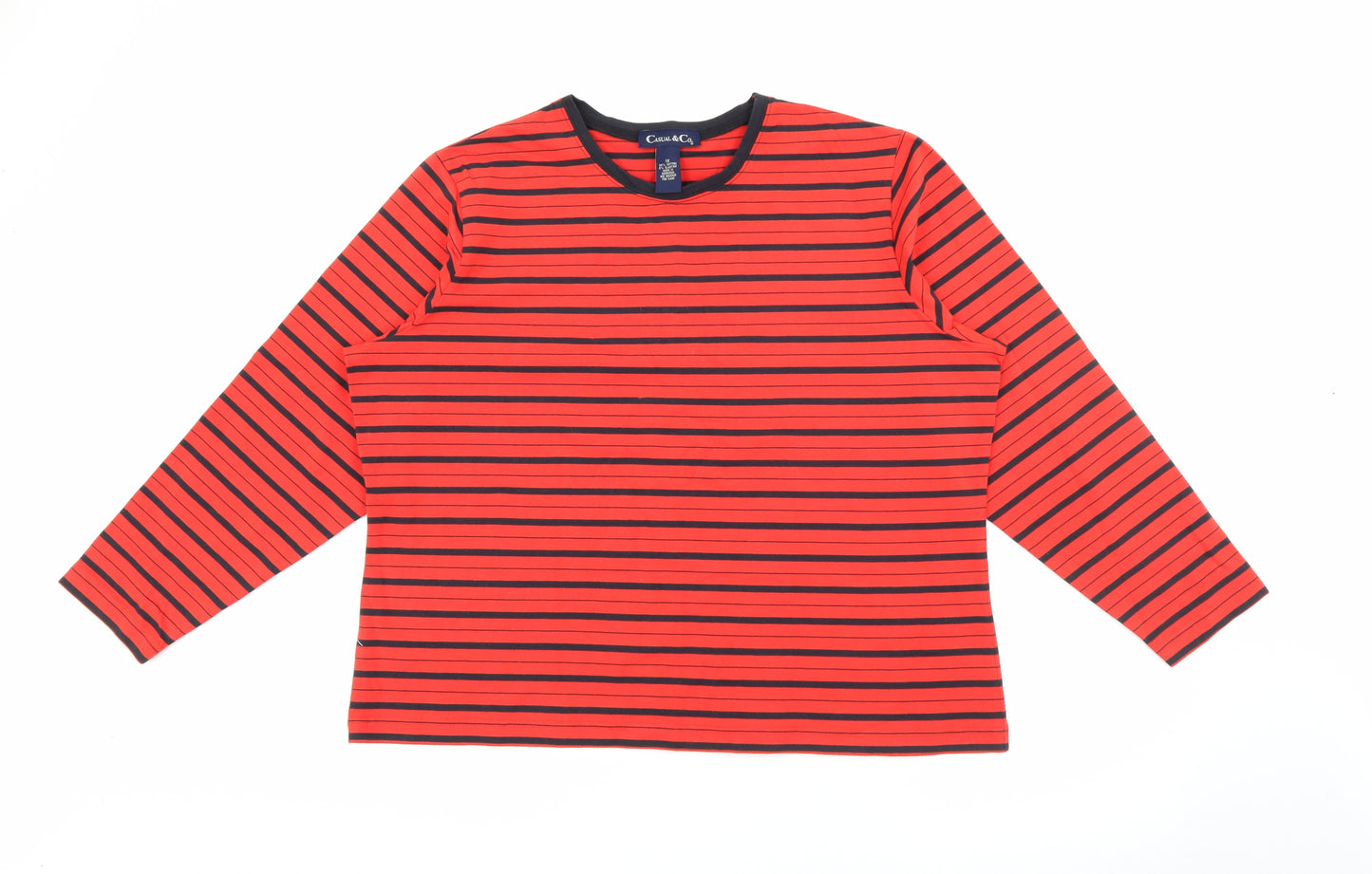 Casual & Co Womens Red Crew Neck Striped Cotton Pullover Jumper Size XL