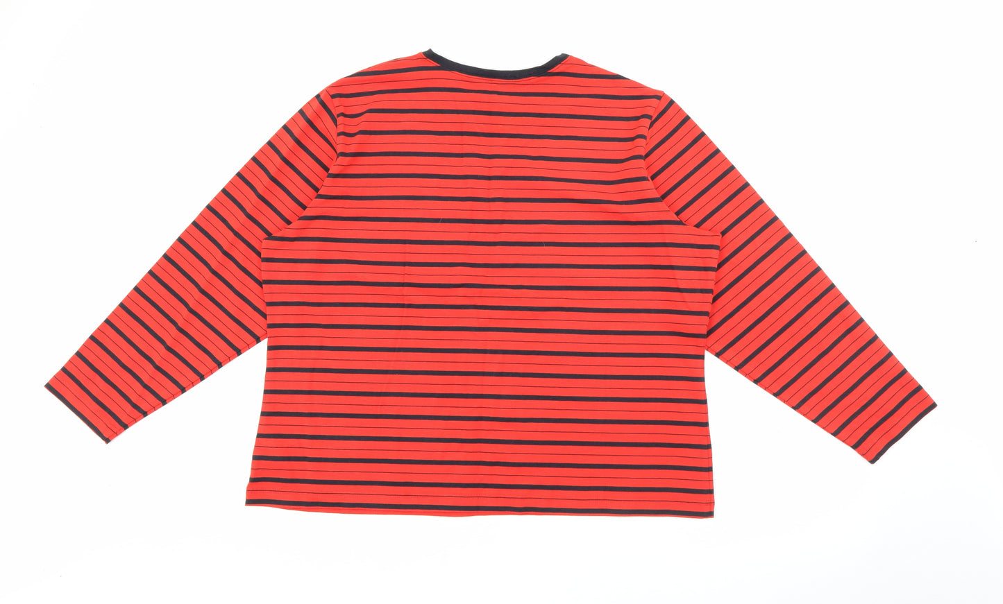 Casual & Co Womens Red Crew Neck Striped Cotton Pullover Jumper Size XL