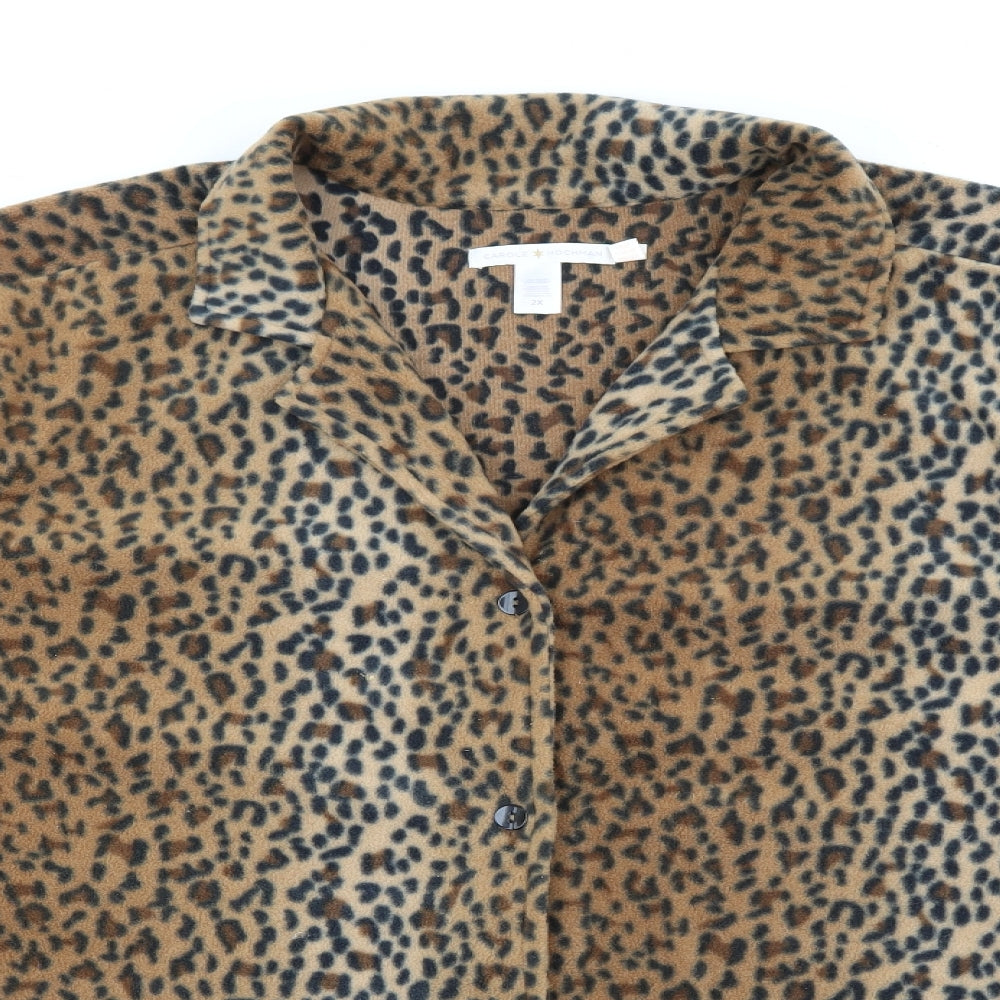 Carole Hochman Womens Brown Animal Print  Jacket  Size 2XL  Button