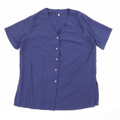 Preworn Womens Blue  Viscose Basic Button-Up Size 16 V-Neck