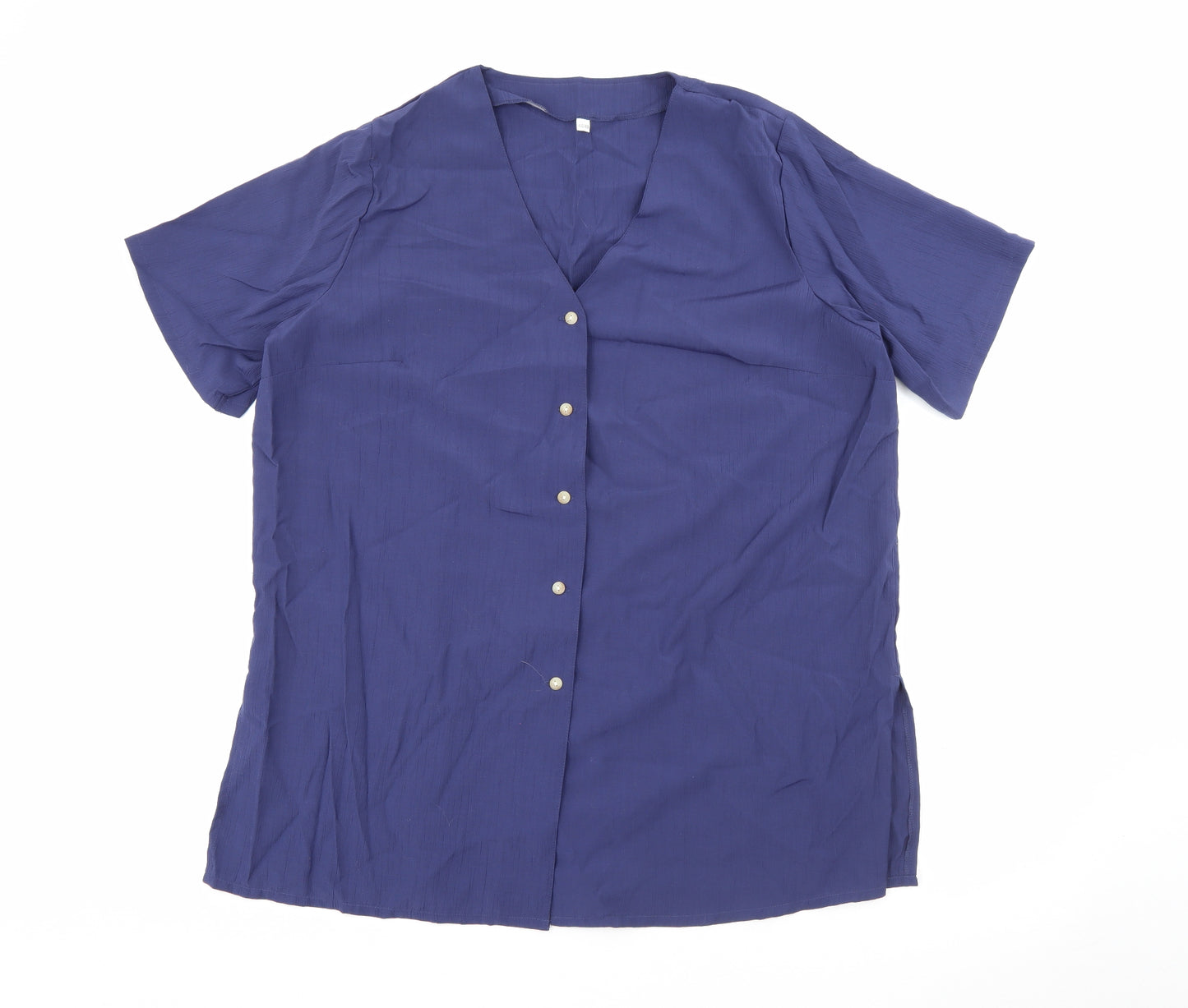 Preworn Womens Blue  Viscose Basic Button-Up Size 16 V-Neck
