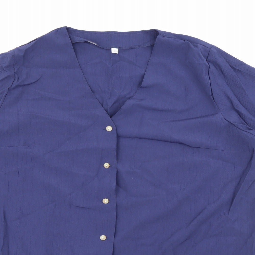 Preworn Womens Blue  Viscose Basic Button-Up Size 16 V-Neck