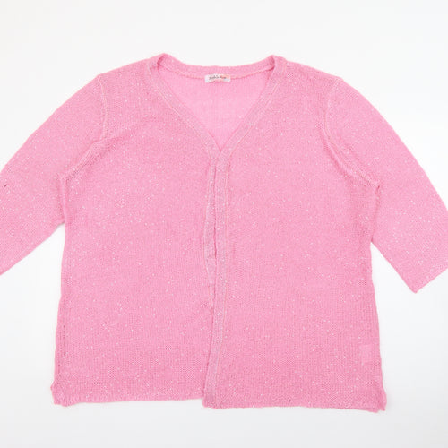 Michele Hope Womens Pink V-Neck  Polyester Cardigan Jumper Size 22