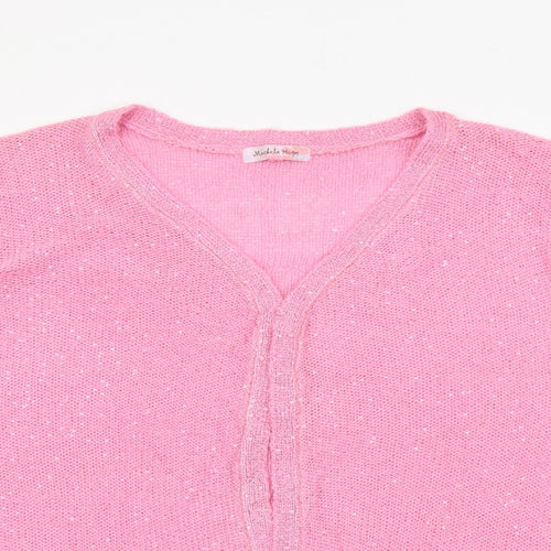 Michele Hope Womens Pink V-Neck  Polyester Cardigan Jumper Size 22