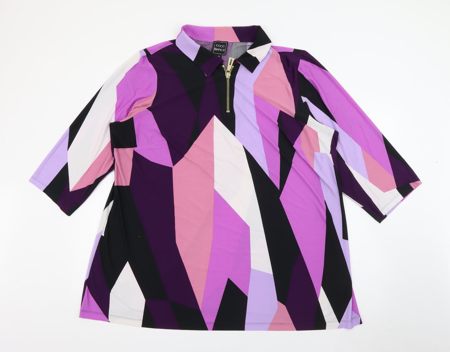 Coco Bianco Womens Purple Collared Geometric Polyester Pullover Jumper Size 3XL