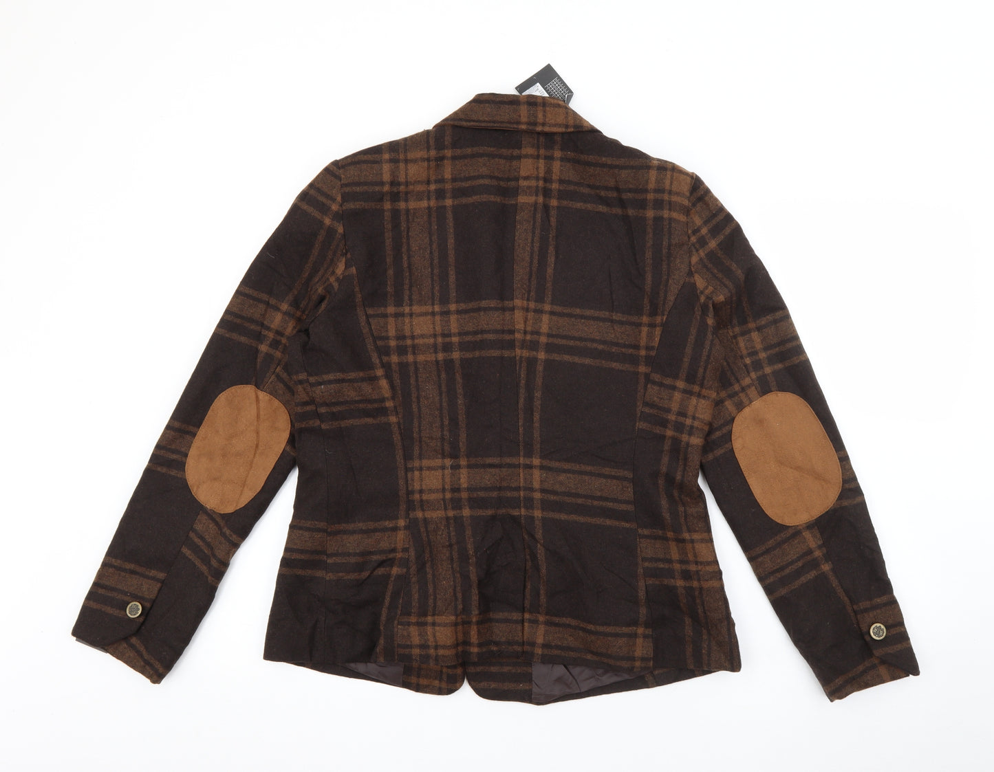 Primark Womens Brown Plaid Polyester Jacket Blazer Size 14