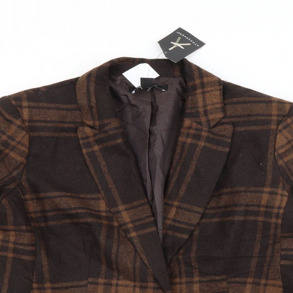 Primark Womens Brown Plaid Polyester Jacket Blazer Size 14