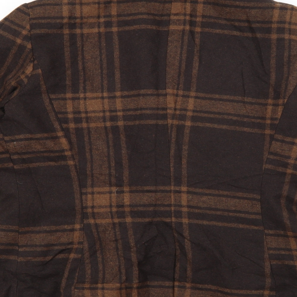 Primark Womens Brown Plaid Polyester Jacket Blazer Size 14