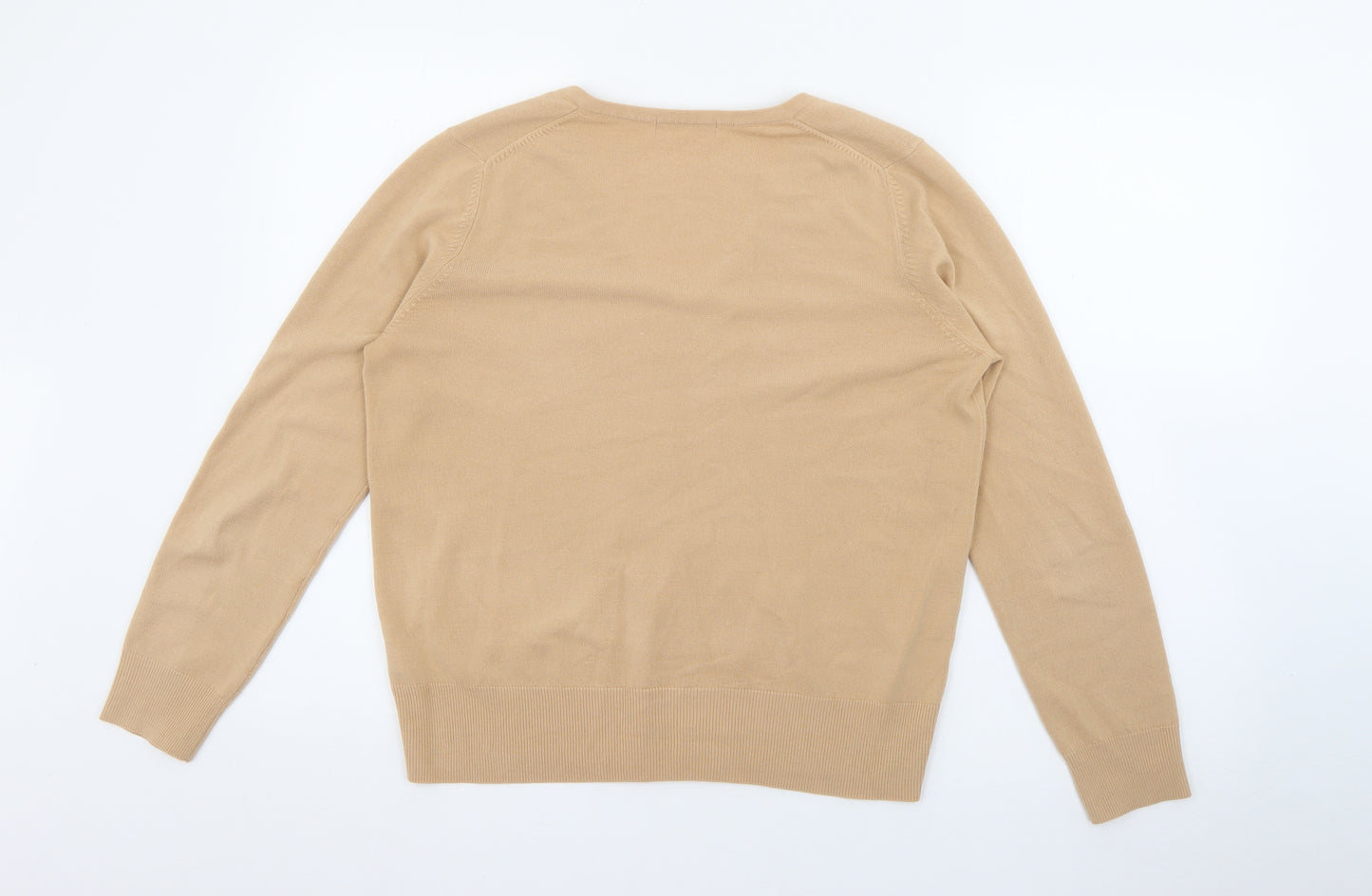 Marks and Spencer Womens Beige V-Neck  Acrylic Pullover Jumper Size 14