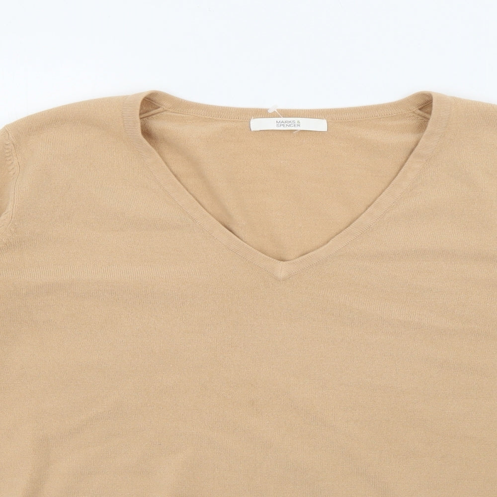 Marks and Spencer Womens Beige V-Neck  Acrylic Pullover Jumper Size 14