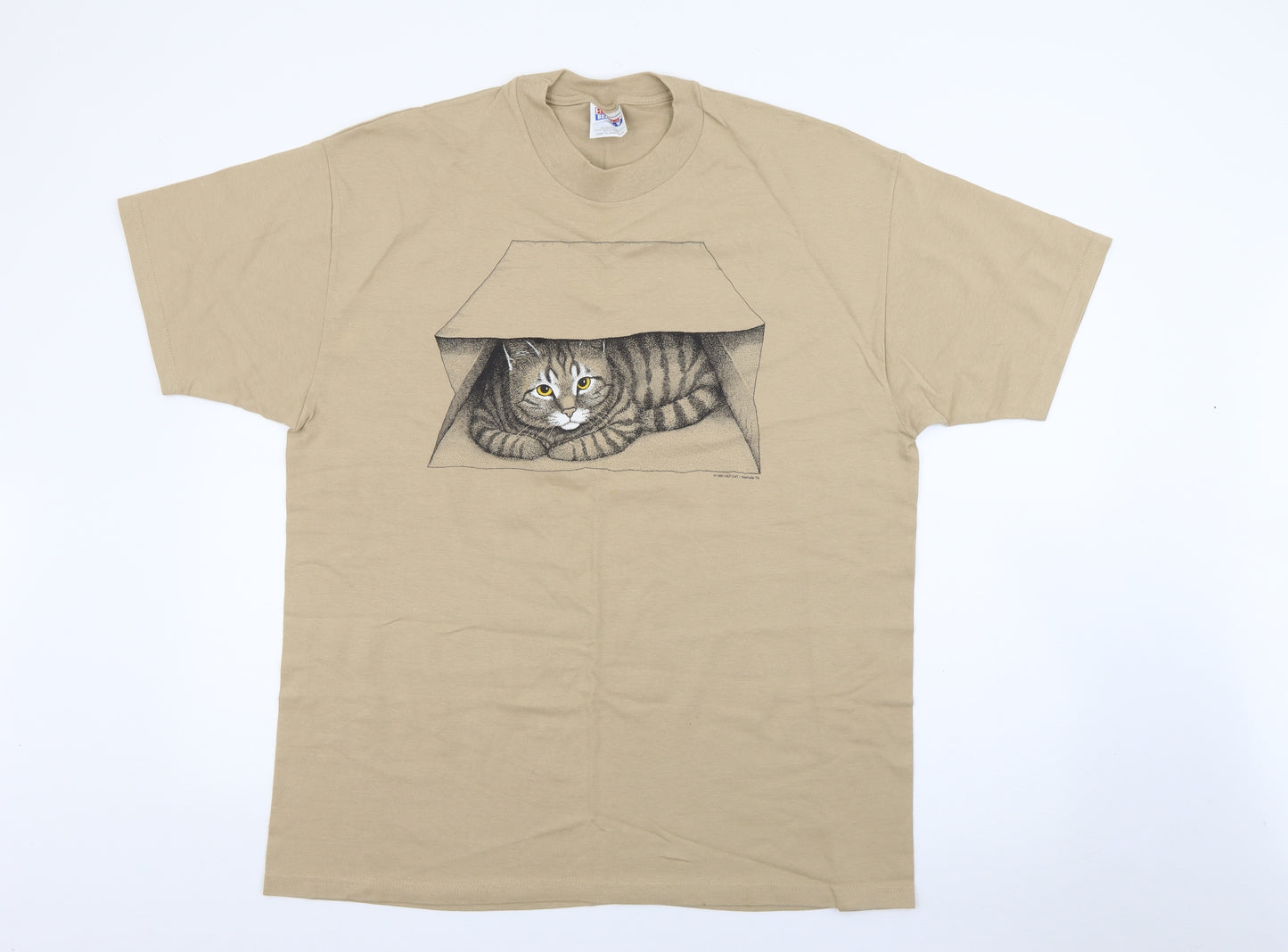 Hanes Mens Beige  Cotton  T-Shirt Size XL Crew Neck