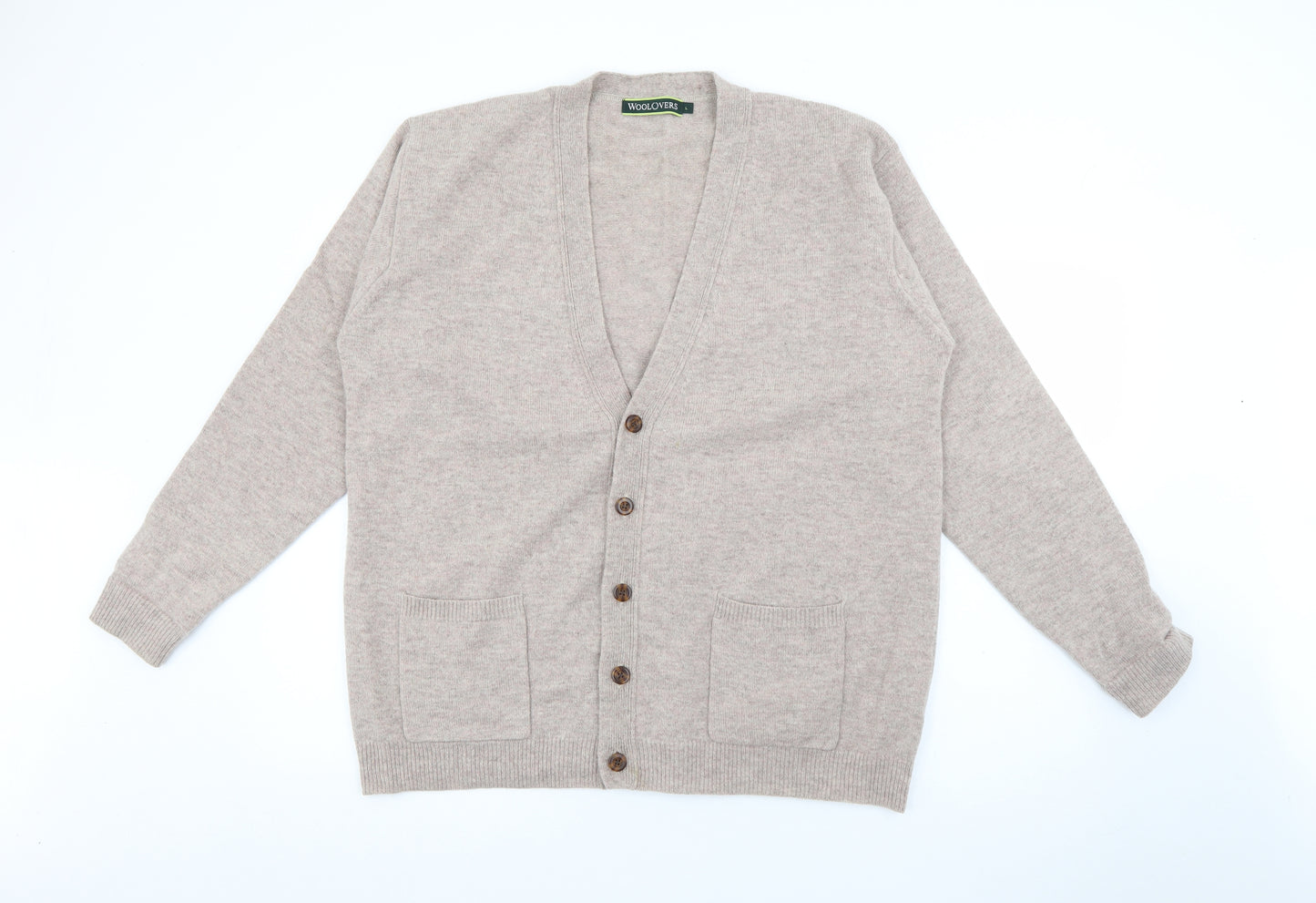 Woolovers Womens Brown V-Neck  Wool Cardigan Jumper Size L