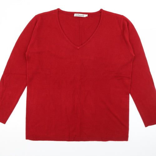 Cashmasoft Womens Red V-Neck  Acrylic Pullover Jumper Size L