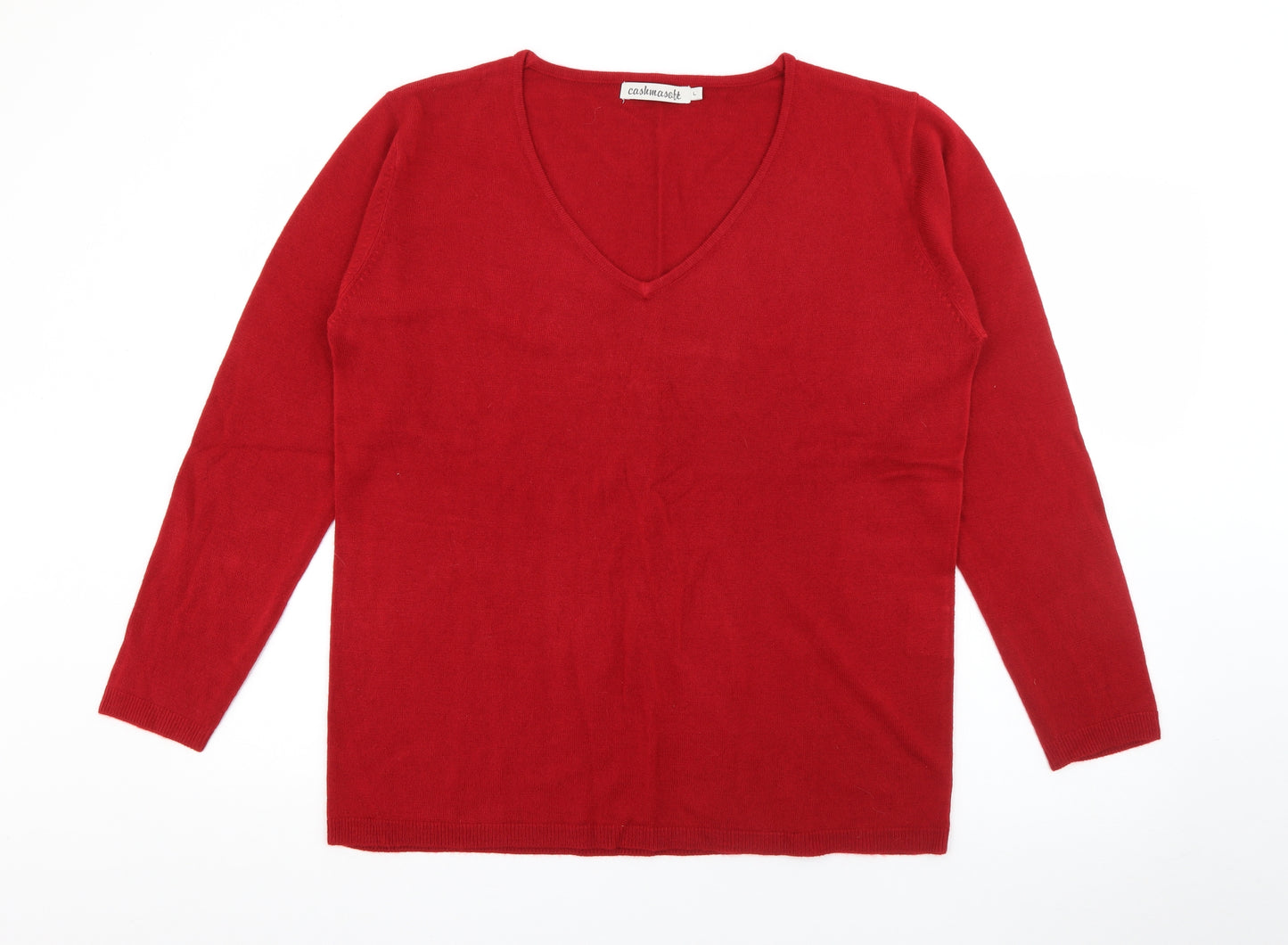 Cashmasoft Womens Red V-Neck  Acrylic Pullover Jumper Size L