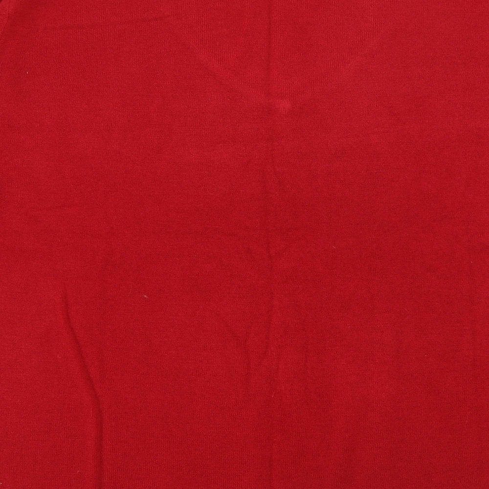 Cashmasoft Womens Red V-Neck  Acrylic Pullover Jumper Size L
