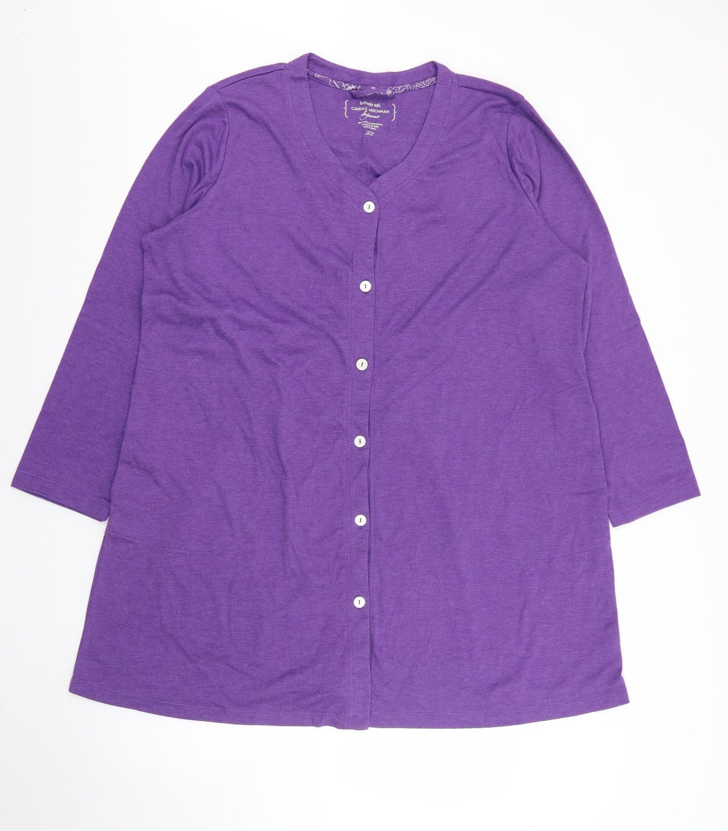 Carole Hochman Womens Purple  Cotton Top Robe Size XL  Button