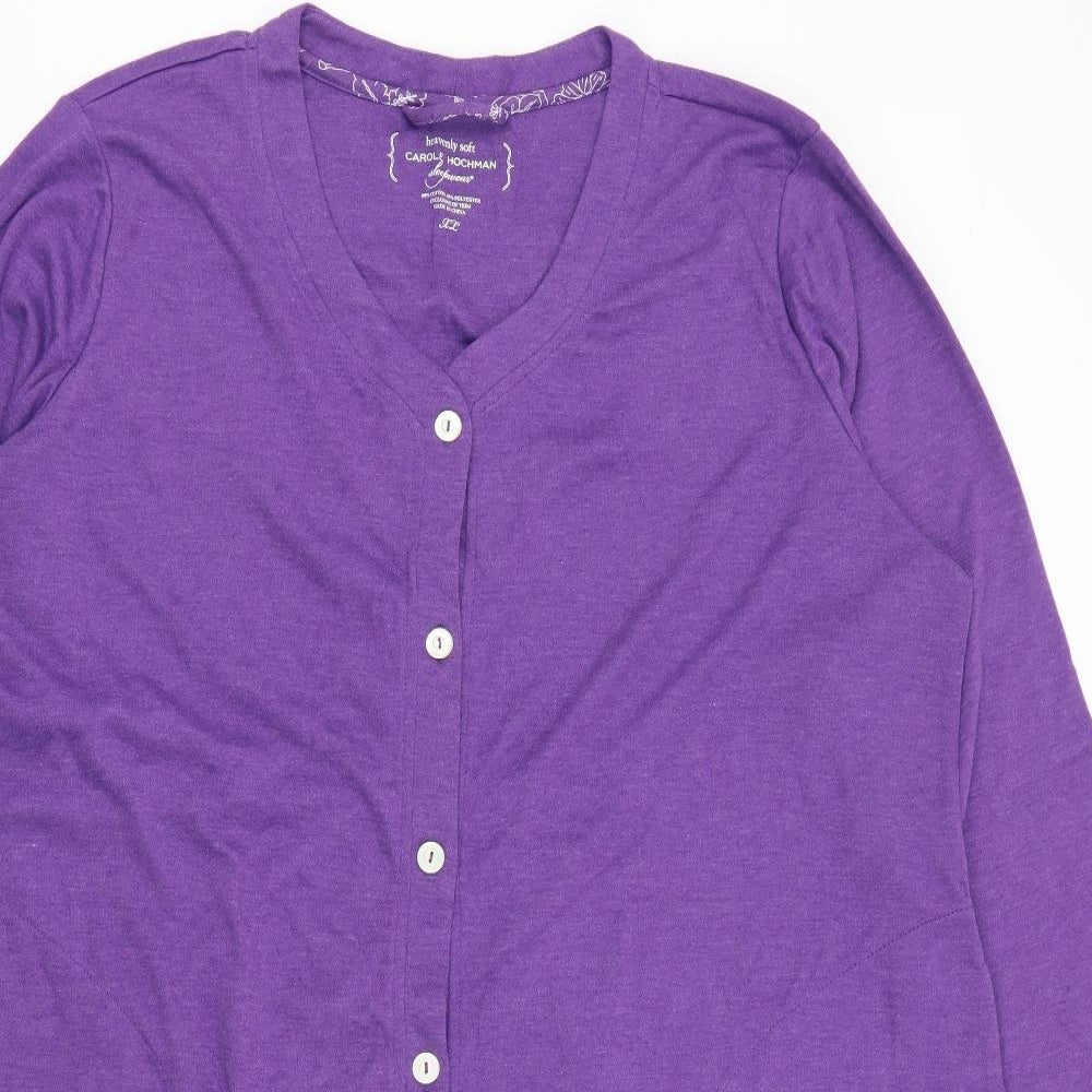 Carole Hochman Womens Purple  Cotton Top Robe Size XL  Button