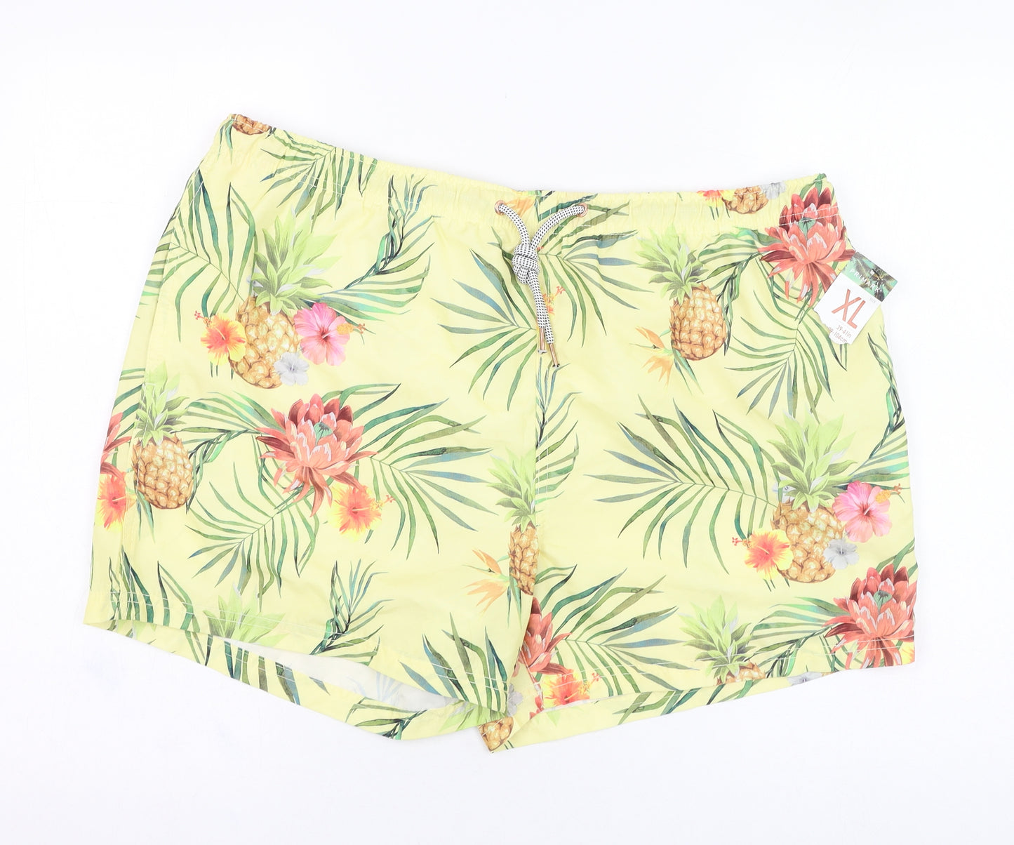 Primark Mens Yellow Floral Polyester Sweat Shorts Size XL  Regular  - Swimwear