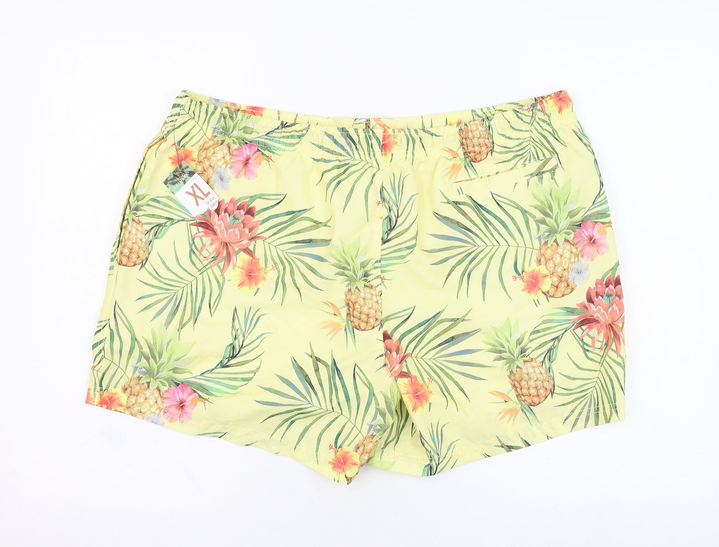 Primark Mens Yellow Floral Polyester Sweat Shorts Size XL  Regular  - Swimwear