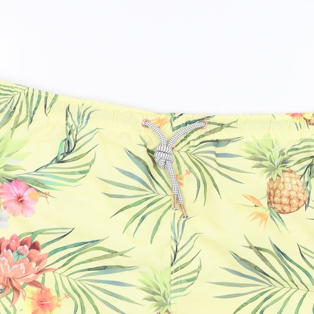 Primark Mens Yellow Floral Polyester Sweat Shorts Size XL  Regular  - Swimwear