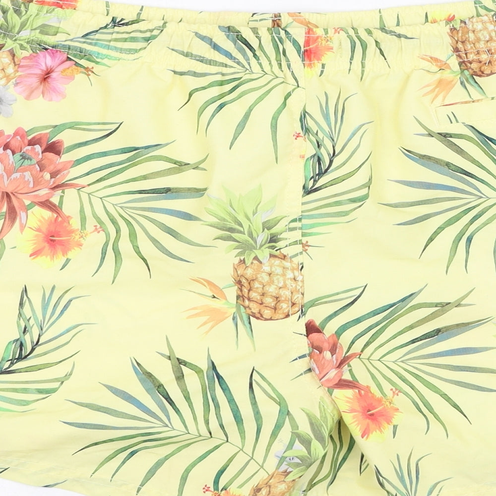 Primark Mens Yellow Floral Polyester Sweat Shorts Size XL  Regular  - Swimwear
