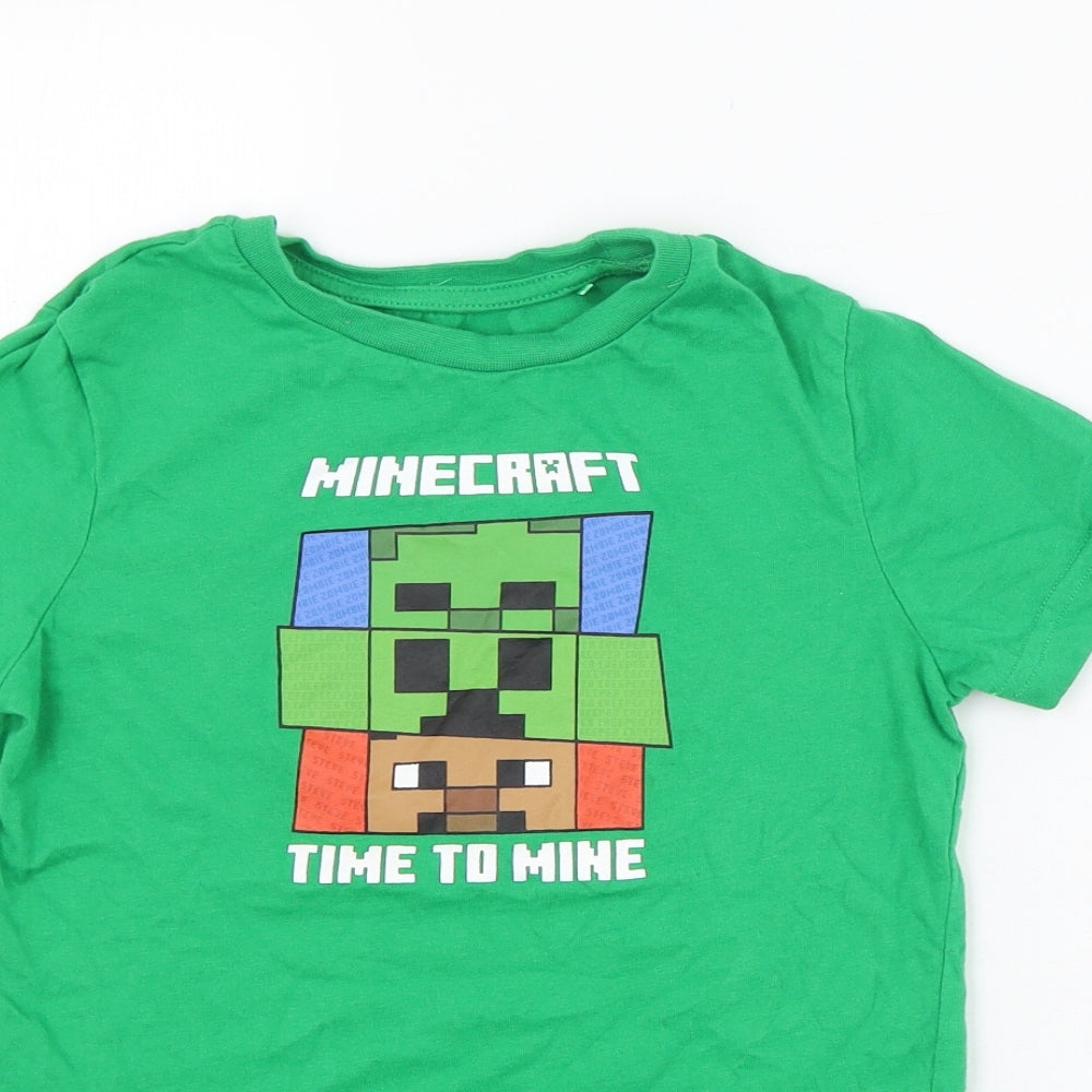 George Boys Green  Cotton Basic T-Shirt Size 7-8 Years Round Neck Pullover - Minecraft