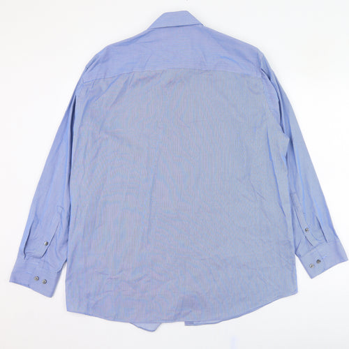 Calvin Klein Mens Blue Striped Cotton  Dress Shirt Size 16.5 Collared Button