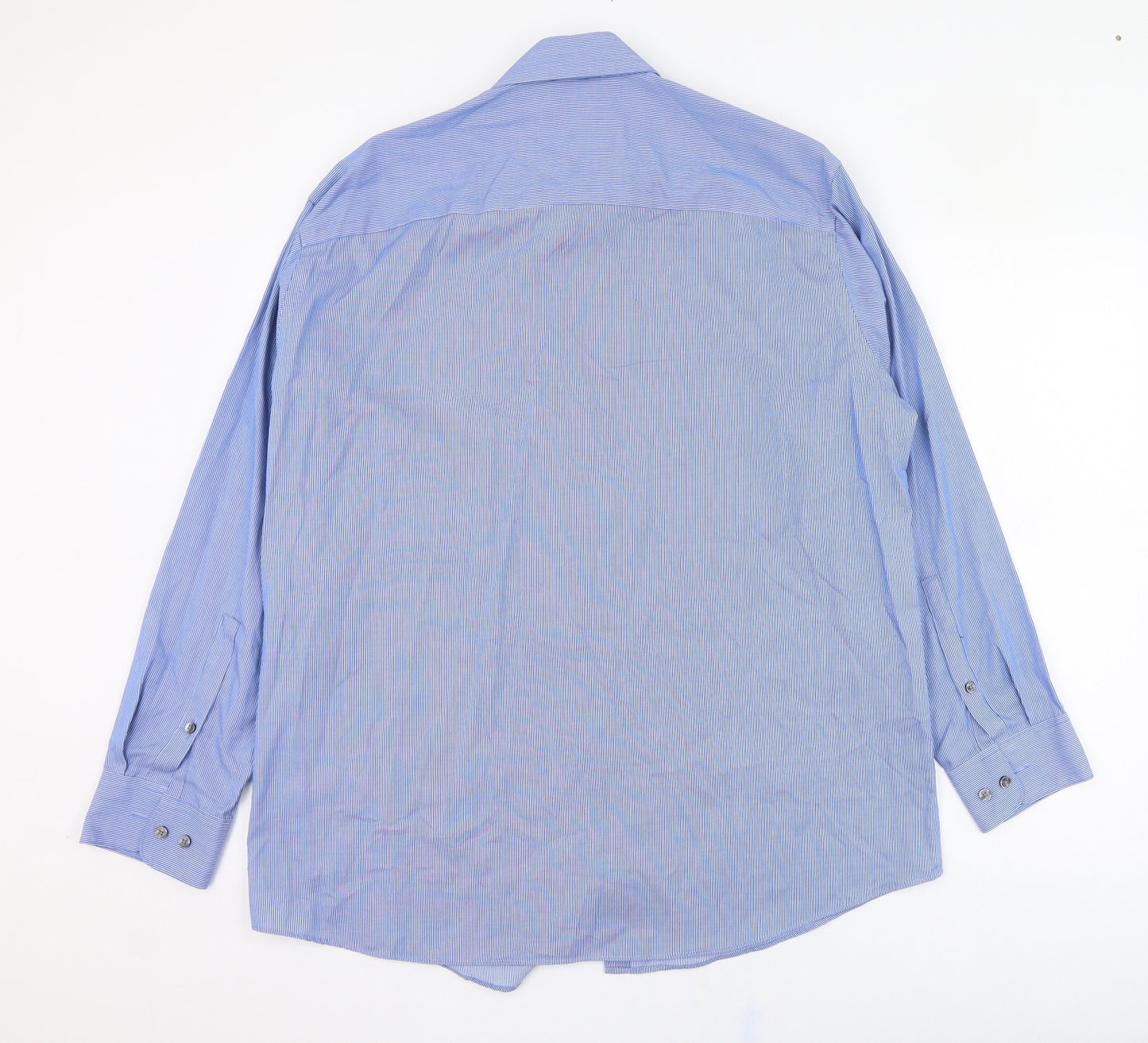 Calvin Klein Mens Blue Striped Cotton  Dress Shirt Size 16.5 Collared Button