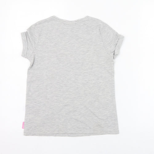 F&F Girls Grey  Cotton Basic T-Shirt Size 9-10 Years Round Neck Pullover - Mermaid, Emoji