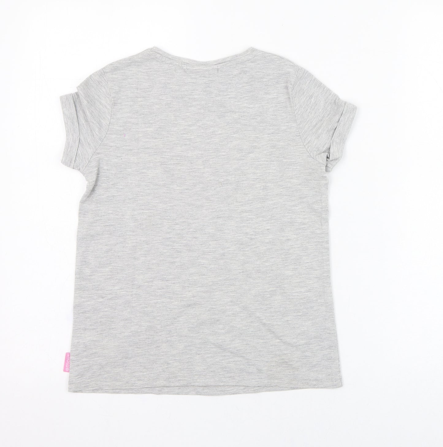 F&F Girls Grey  Cotton Basic T-Shirt Size 9-10 Years Round Neck Pullover - Mermaid, Emoji