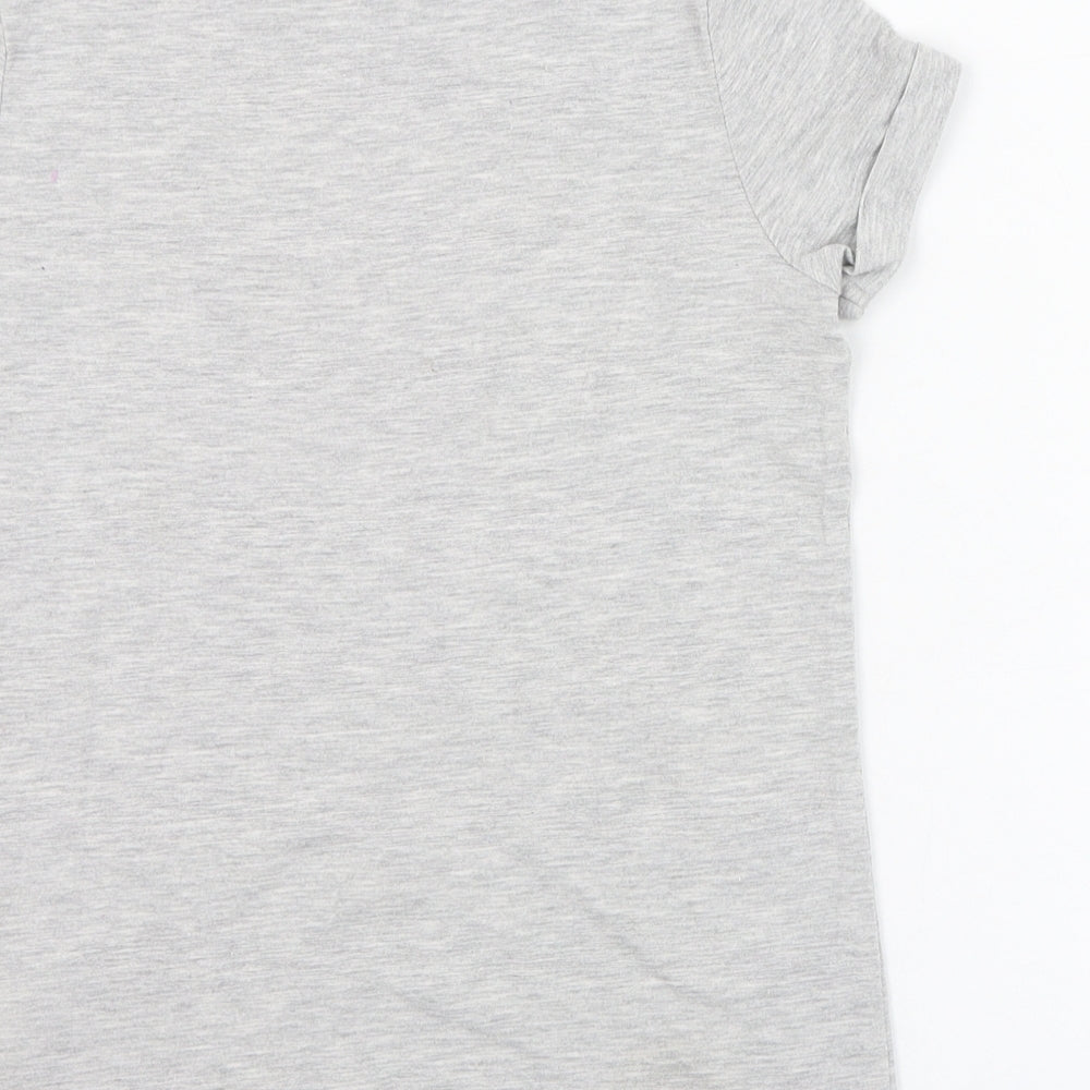 F&F Girls Grey  Cotton Basic T-Shirt Size 9-10 Years Round Neck Pullover - Mermaid, Emoji